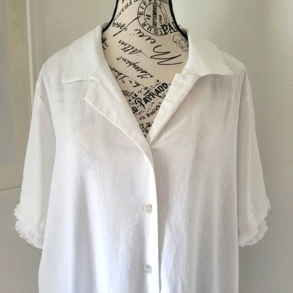 NWT Linen Blend White Shirt Dress XL Lagenlook Coastal For Cynthia Brand - Picture 3 of 12